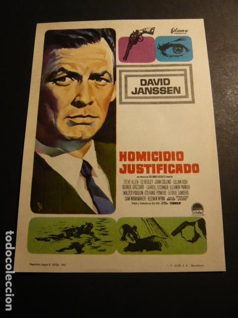 Cine: HOMICIDIO JUSTIFICADO PROGRAMA DE MANO SIN PUBLICIDAD - Foto 1