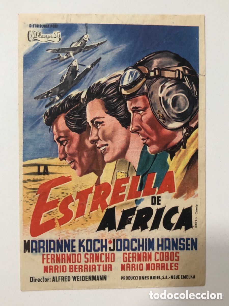 Folhetos de m&atilde;o de filmes antigos de cinema: Programa Estrella de africa Marianne Koch con publicidad cine montecarlo Torrente A6
