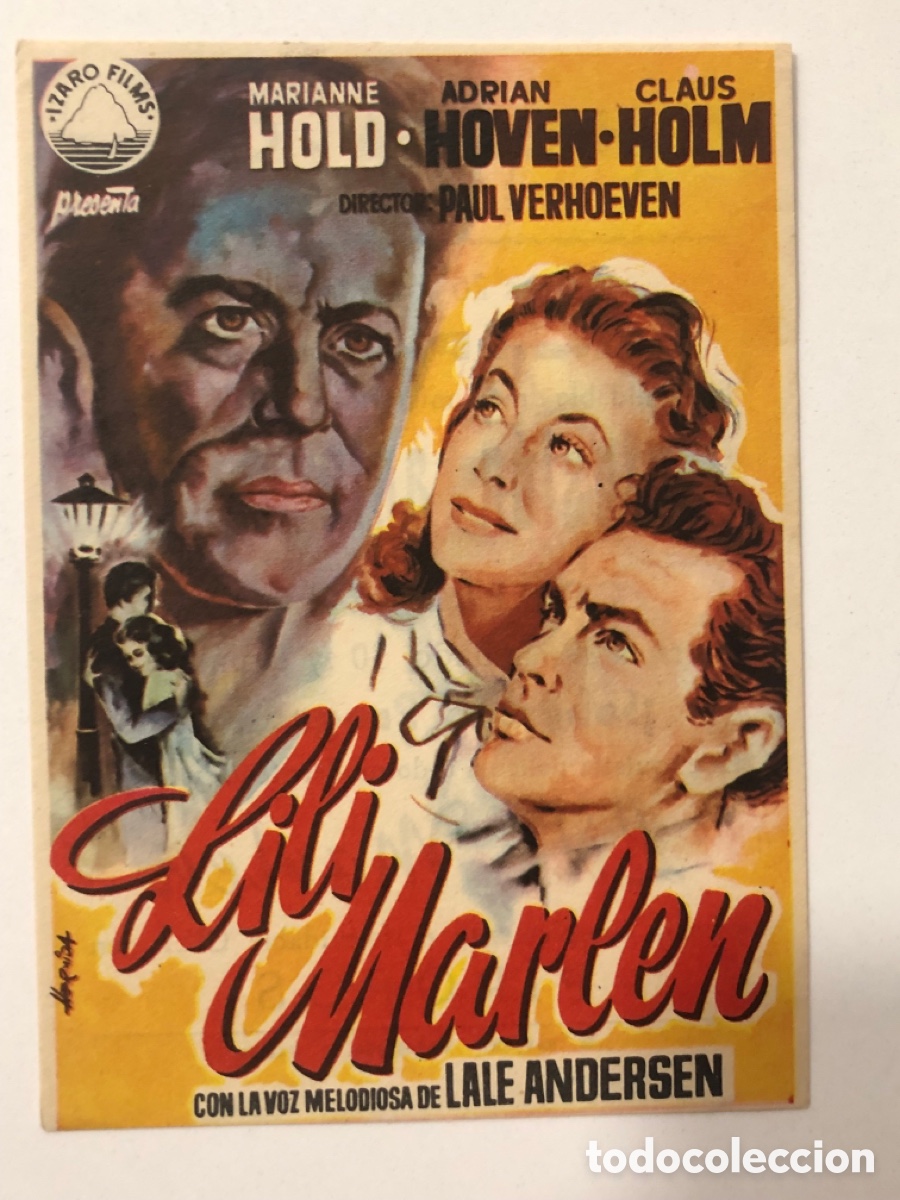 Folhetos de m&atilde;o de filmes antigos de cinema: Programa Lili Marlen Marianne Hold con publicidad California cinema Benaguacil A6
