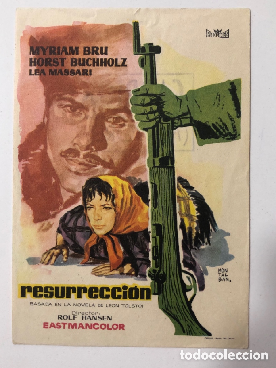 Folhetos de m&atilde;o de filmes antigos de cinema: Programa Resurrecci&oacute;n Myriam Bru con publicidad cine Carri&oacute;n A6
