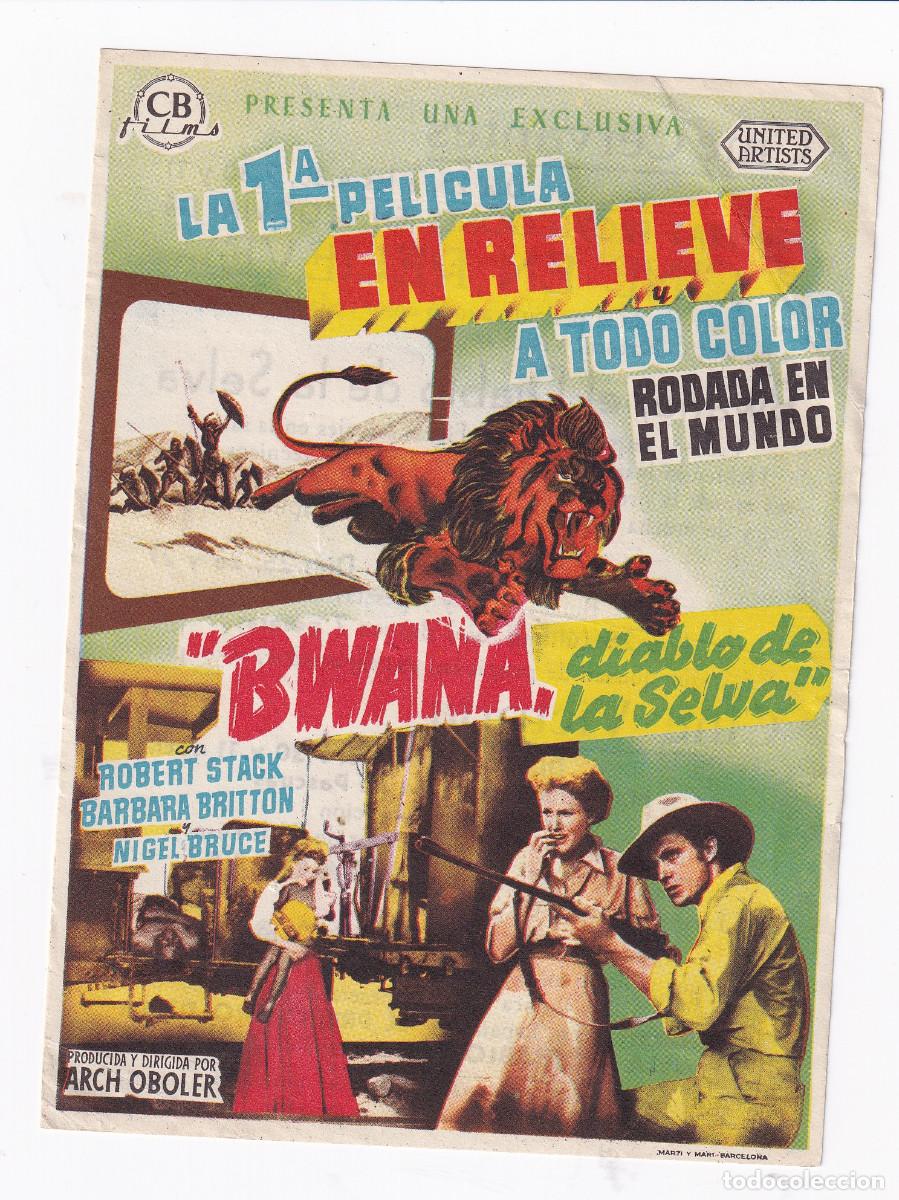 Cine: CINE.- FOLLETO DE MANO. Bwana, Diablo de la Selva. Robert Stack / Barbara Britton. - Foto 1