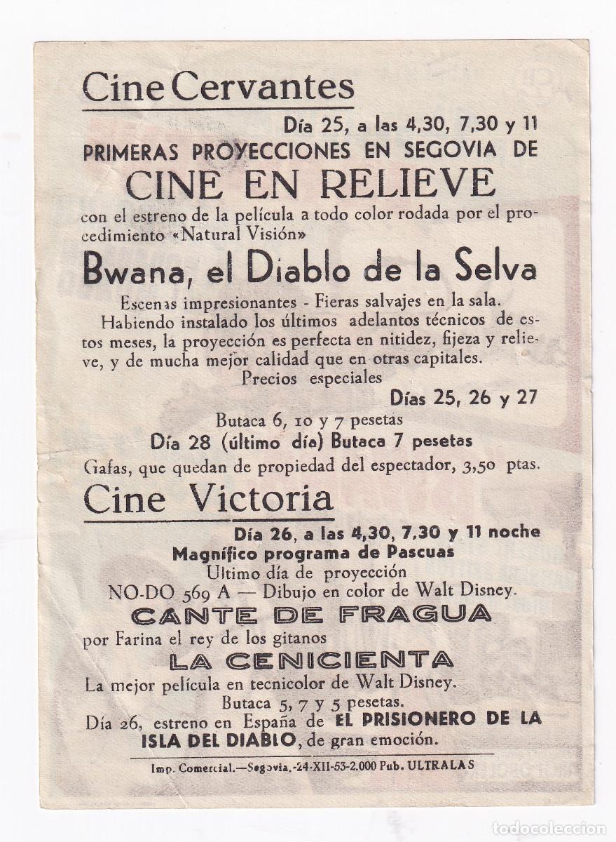 Cine: CINE.- FOLLETO DE MANO. Bwana, Diablo de la Selva. Robert Stack / Barbara Britton. - Foto 2