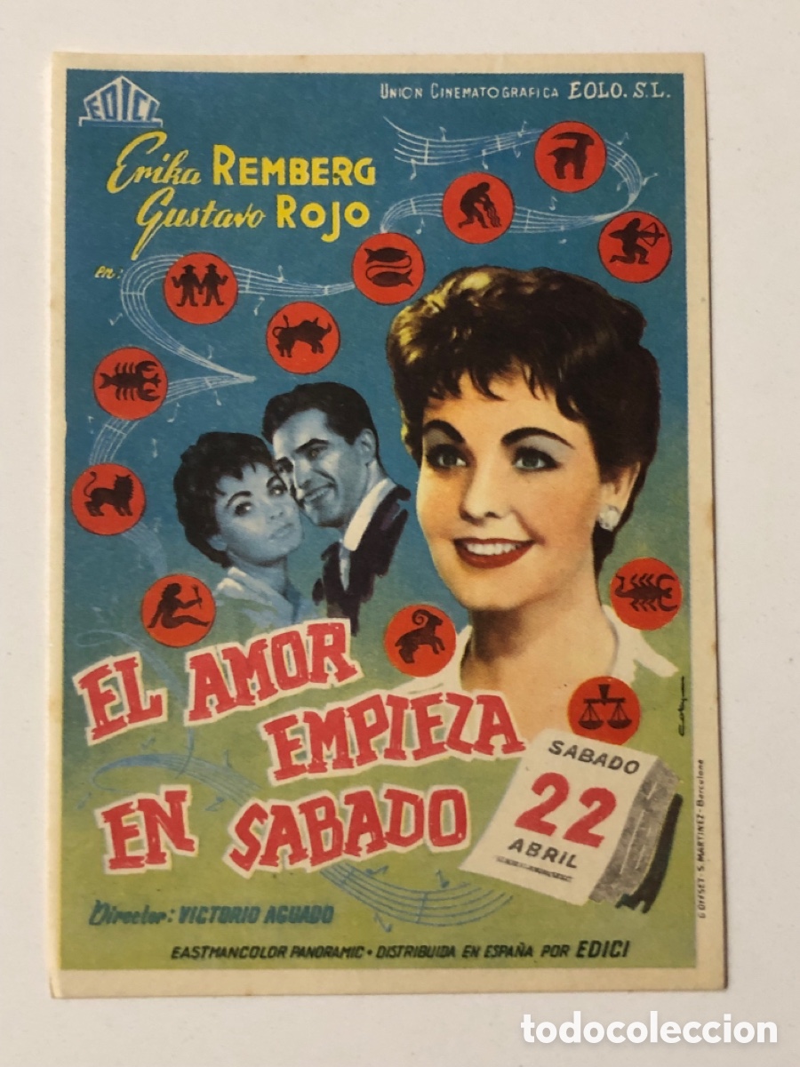 Folhetos de m&atilde;o de filmes antigos de cinema: Programa Erika Remberg con publicidad A24