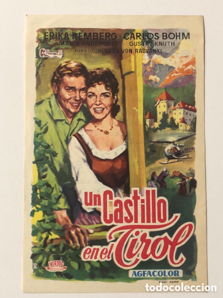Folhetos de m&atilde;o de filmes antigos de cinema: Programa un castillo en el tirol Erika Remberg con publicidad cine coso zaragoza A24G4