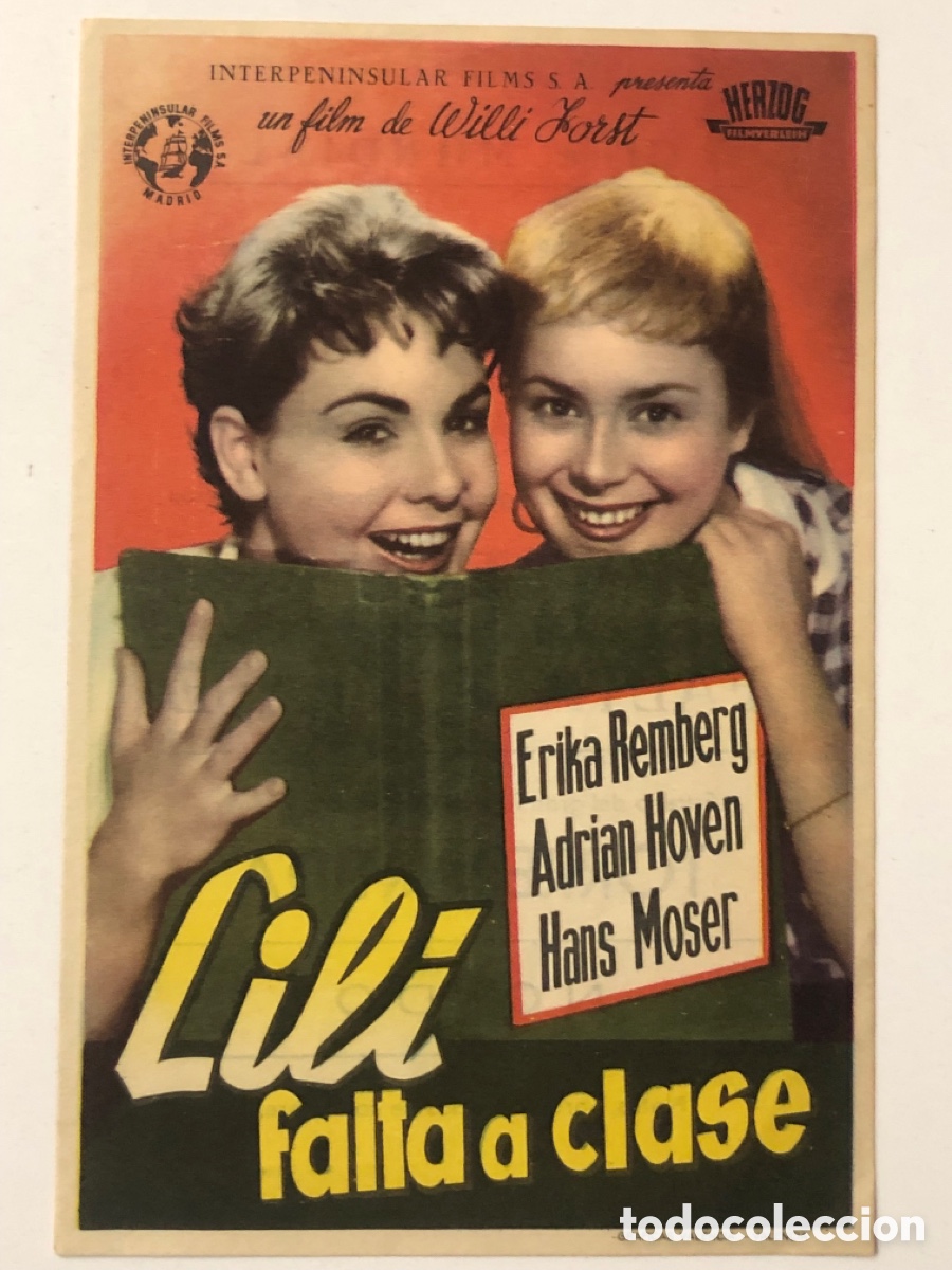 Folhetos de m&atilde;o de filmes antigos de cinema: Programa Lili falta a clase Erika Remberg con publicidad cine mundial la bisbal A24G4