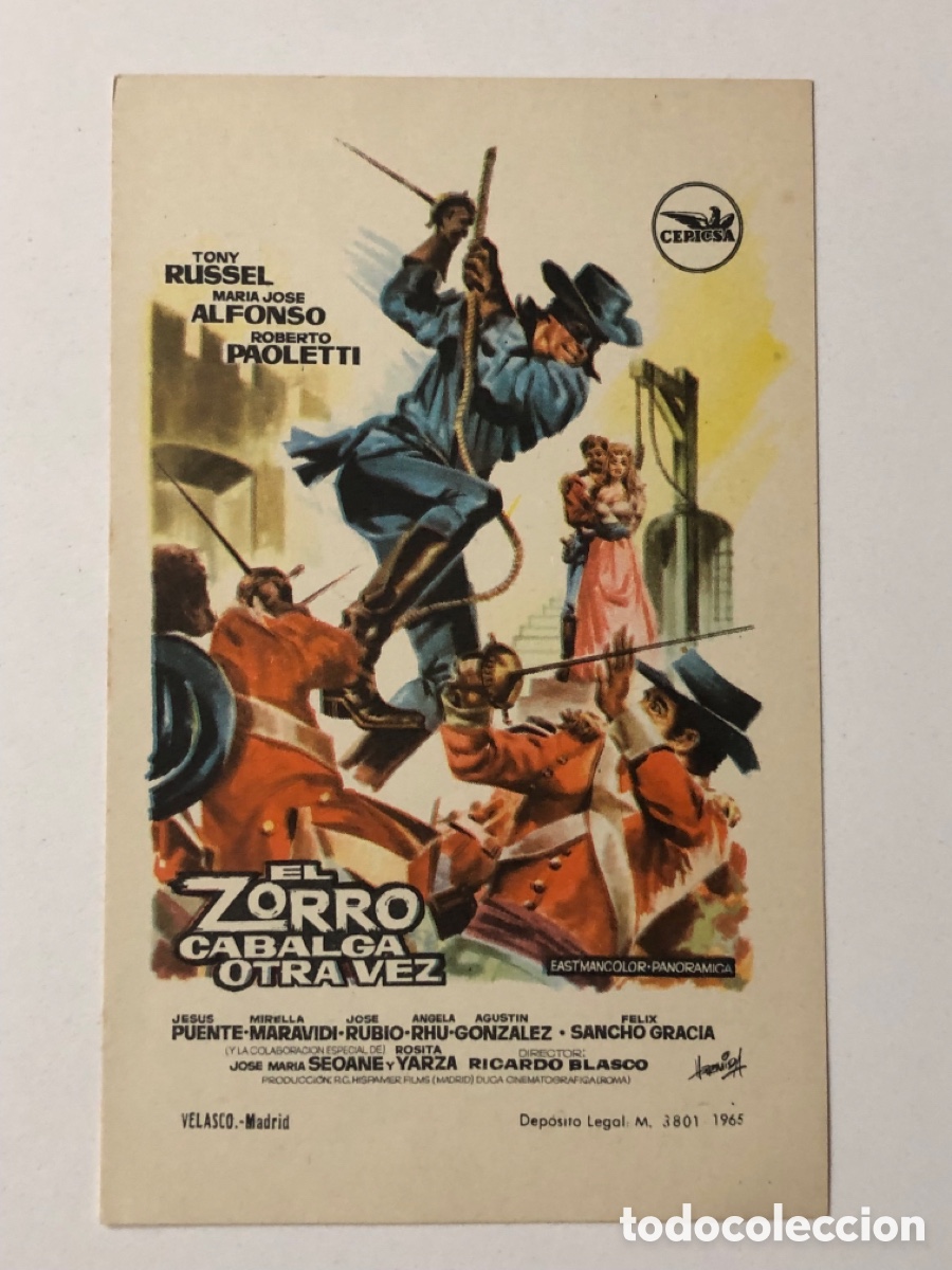 Folhetos de m&atilde;o de filmes antigos de cinema: Programa el zorro cabalga otra vez Tony Russel A24