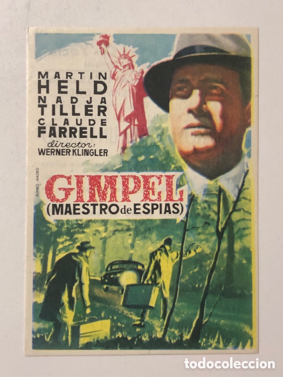 Folhetos de m&atilde;o de filmes antigos de cinema: Programa Gimpel maestro de esp&iacute;as Martin Held con publicidad teatro regio yecla A24