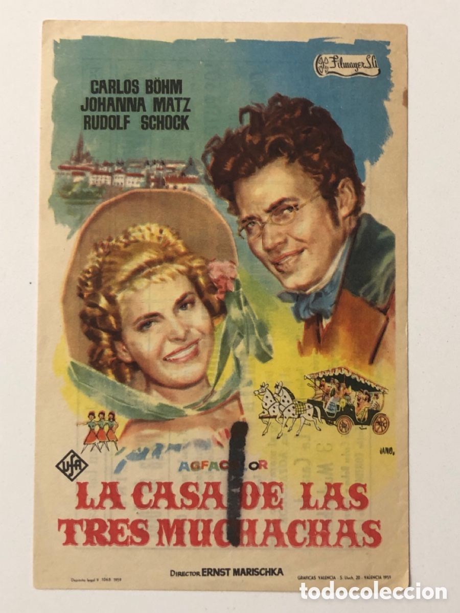  Foglietti di film di film antichi di cinema: Programa la casa de las tres muchachas Carlos Bohm con publicidad cine savoy Ciudad Real A24G1