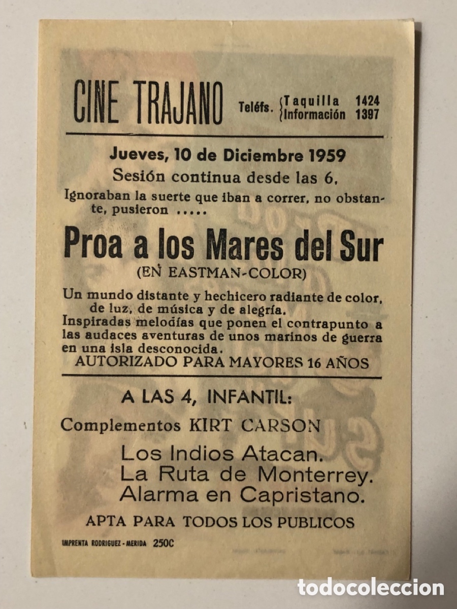 Cine: Programa proa a los mares del sur con publicidad cine trajano Merida A24V - Foto 2