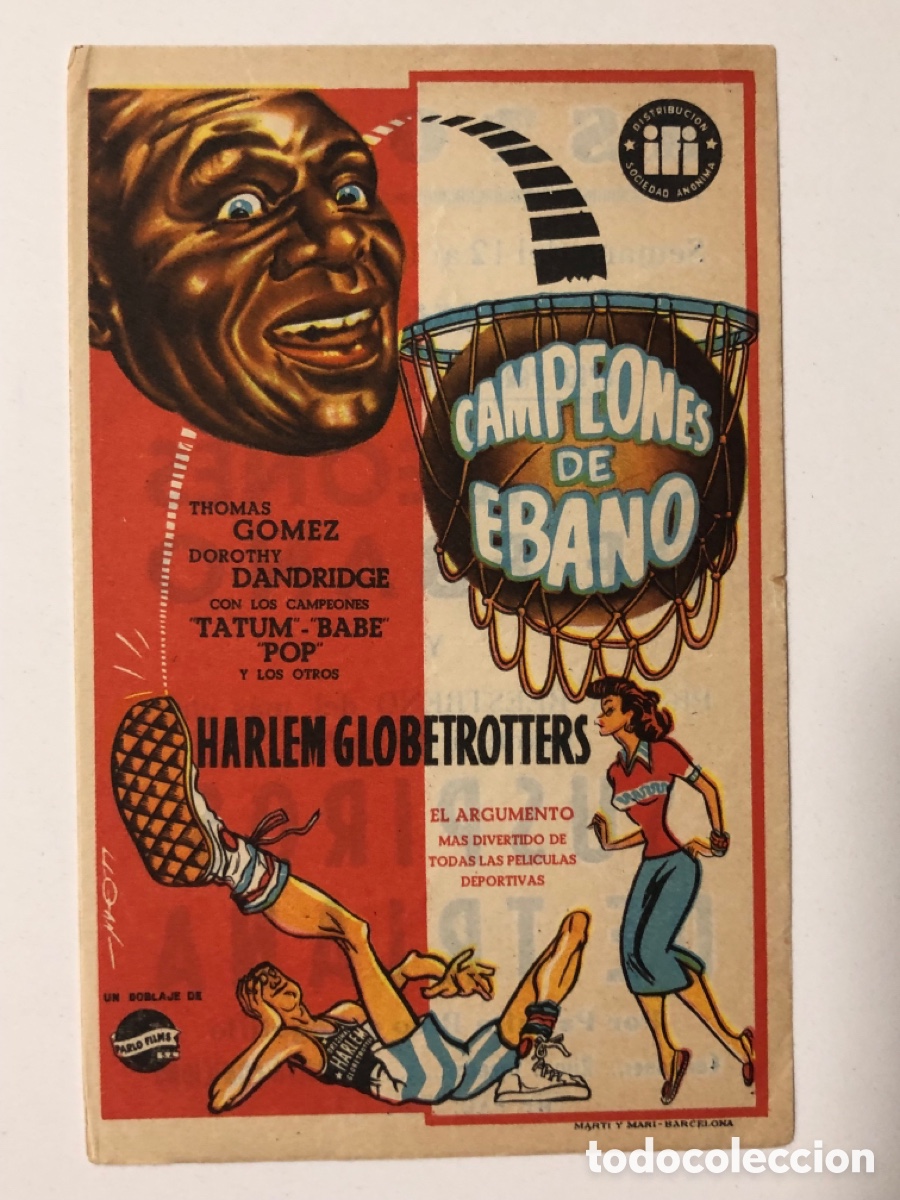  Foglietti di film di film antichi di cinema: Programa campeones de &eacute;bano Harlem Globetrotters con publicidad cine astoria valencia A24V
