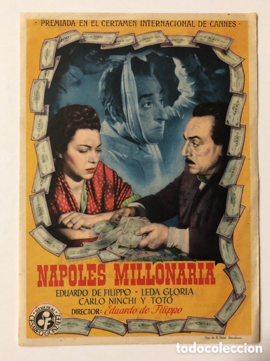  Foglietti di film di film antichi di cinema: Programa Napoles millonario Eduardo de Filippo con publicidad cine calderon A24G4