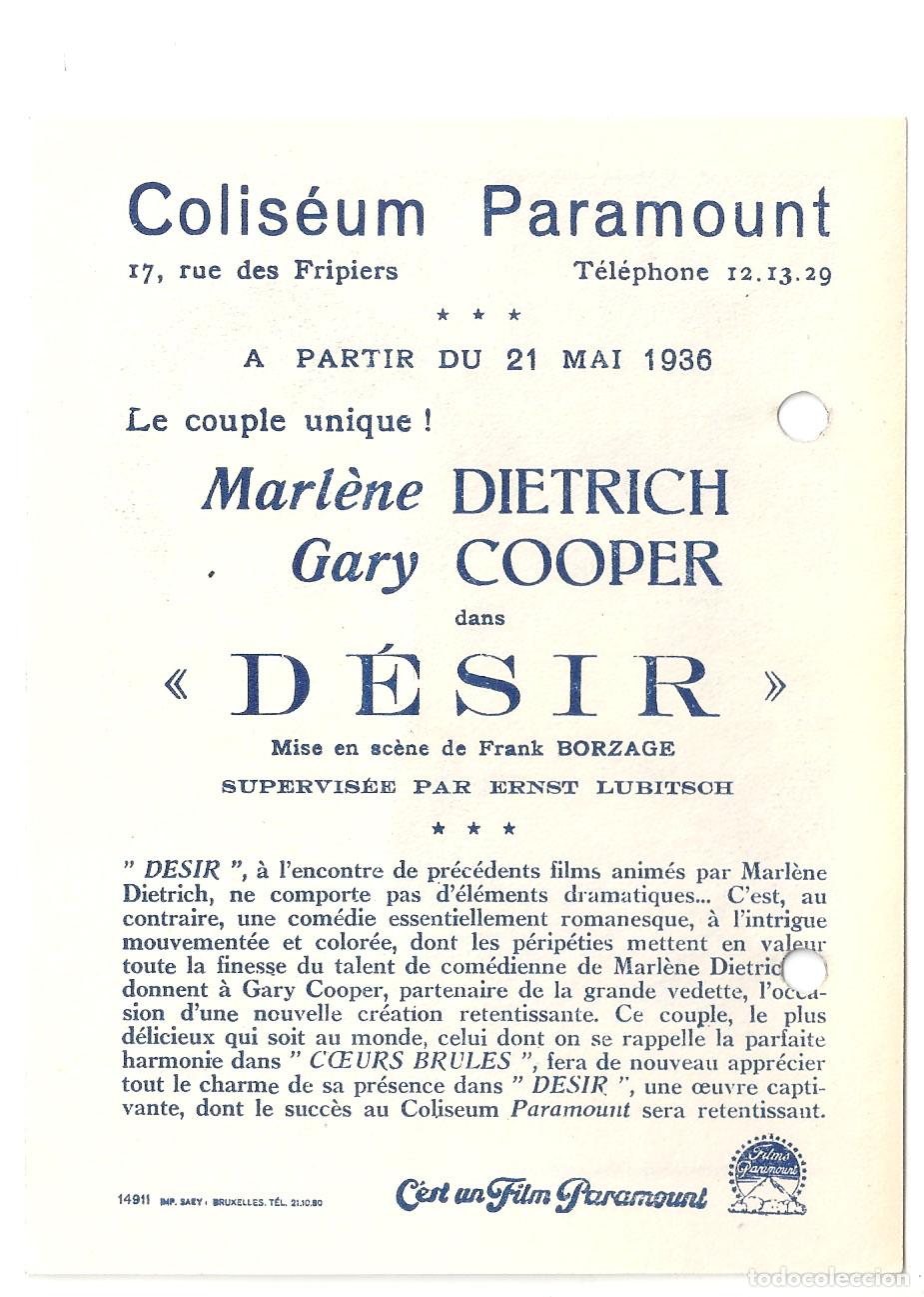 Cine: PTCC 819 DESEO PROGRAMA SENCILLO PARAMOUNT FRANCES GARY COOPER MARLENE DIETRICH - Foto 2