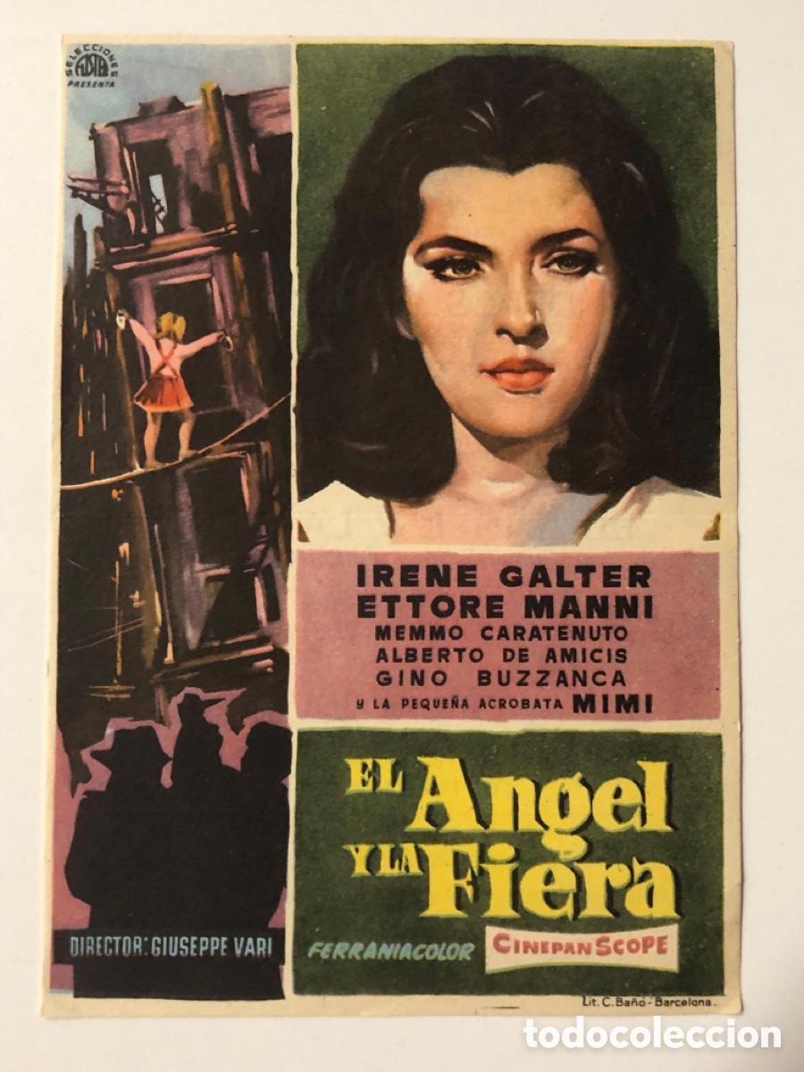  Foglietti di film di film antichi di cinema: Programa el &aacute;ngel y la fiera Irene Galter con publicidad cine banda primitiva liria A24V