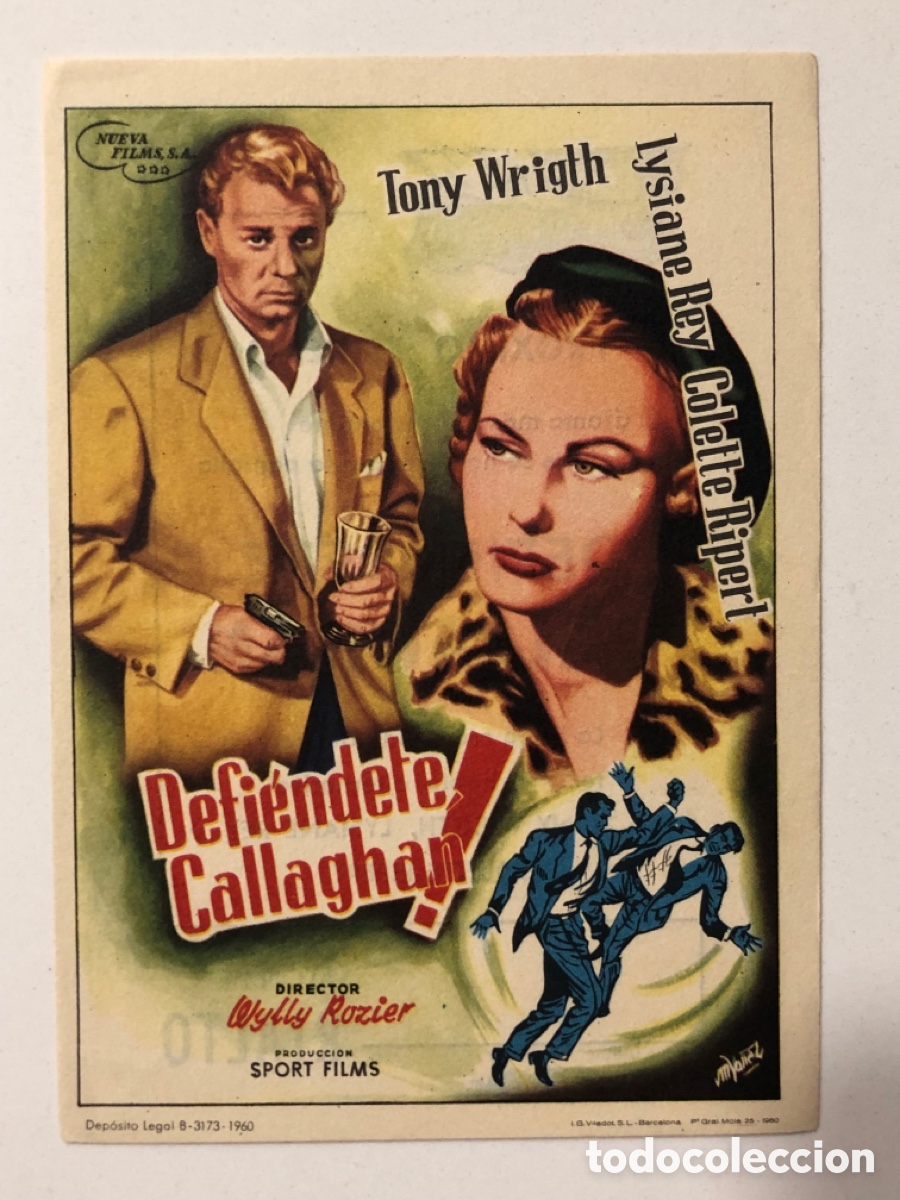  Foglietti di film di film antichi di cinema: Programa defi&eacute;ndete Callaghan Tony Wrigth con publicidad sala augusta Salon rialto A24V
