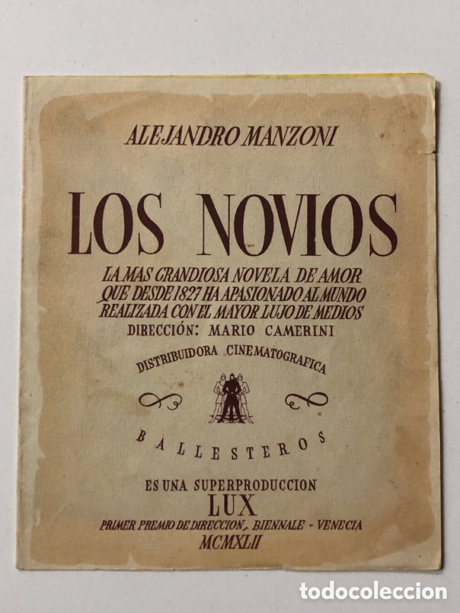  Foglietti di film di film antichi di cinema: Programa los novios alejandro Manzoni con publicidad cine Murcia Parque la playa de Murcia A24V3