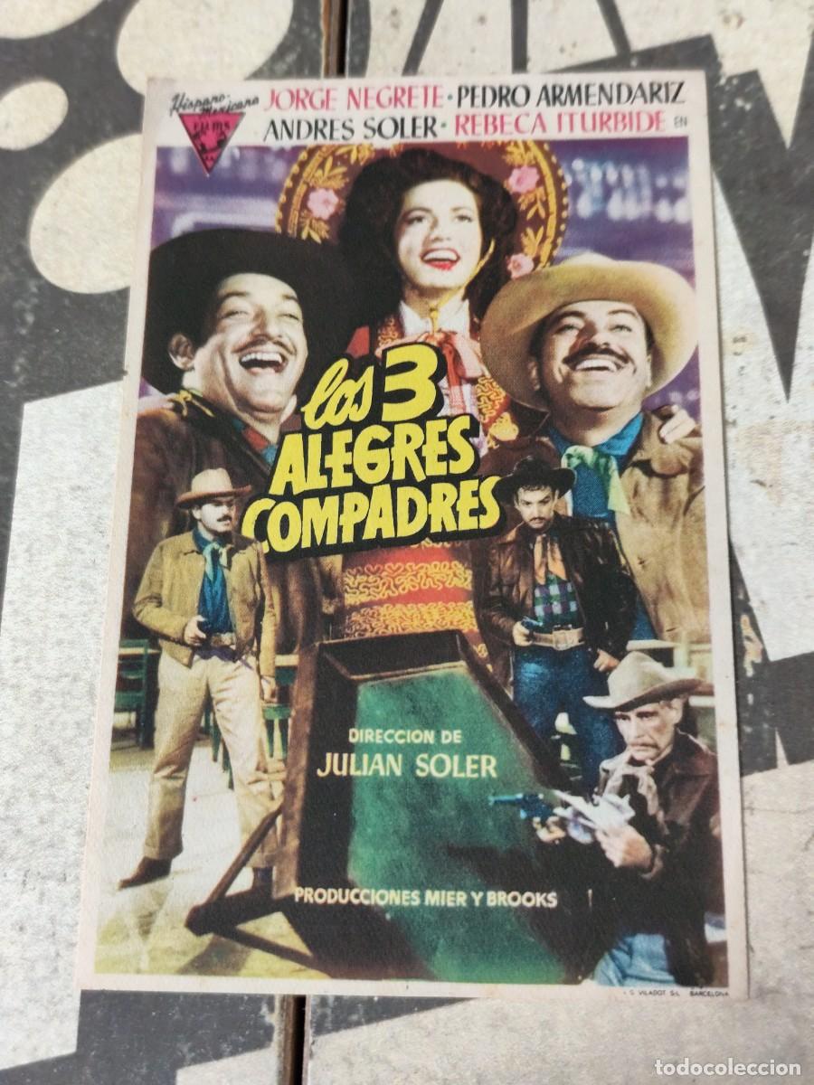 Folhetos de m&atilde;o de filmes antigos de cinema: Los 3 alegres compadres con publicidad Cine Moderno
