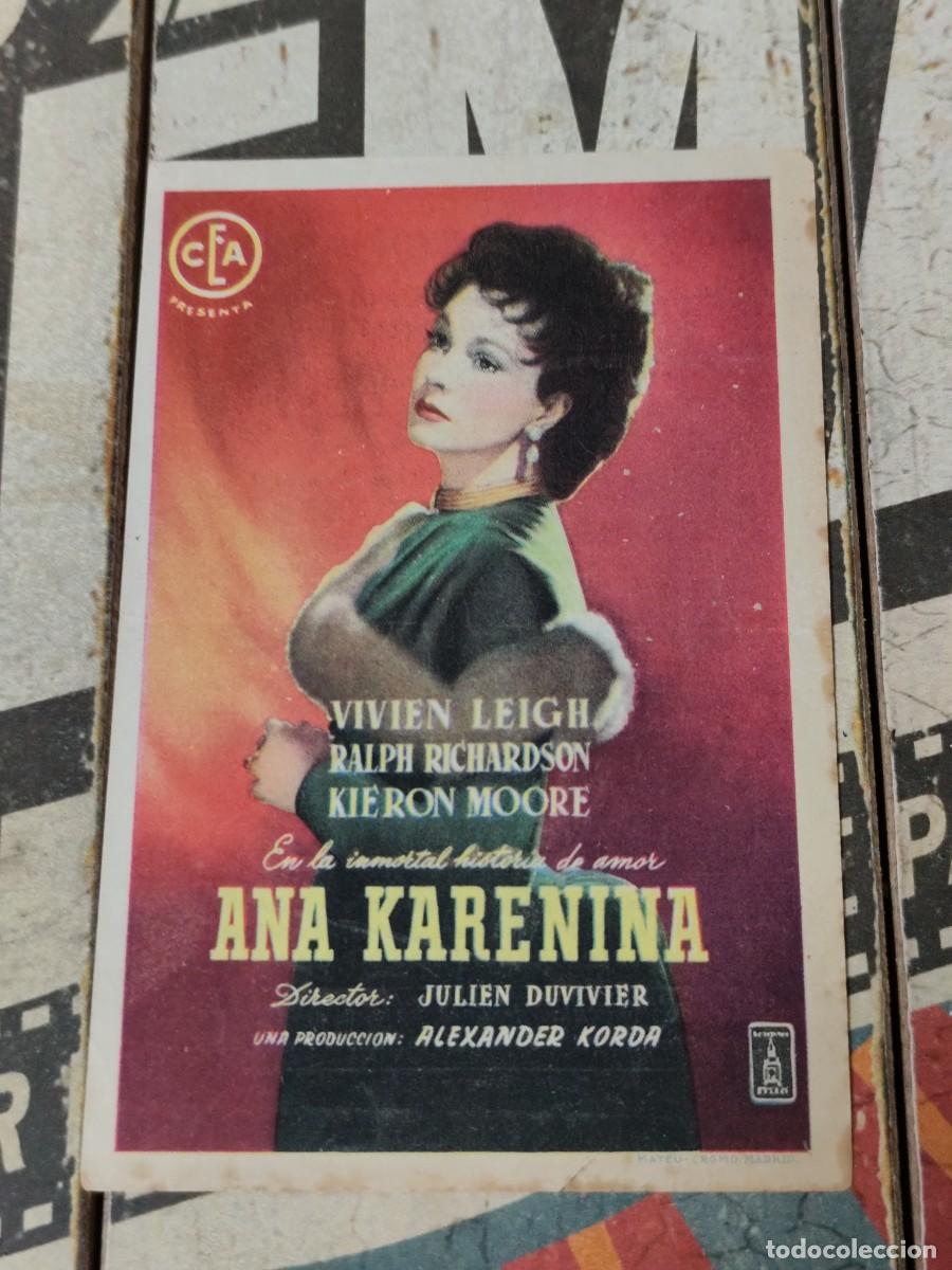 Folhetos de m&atilde;o de filmes antigos de cinema: Ana Karenina con publicidad Cine Domenech Rubi