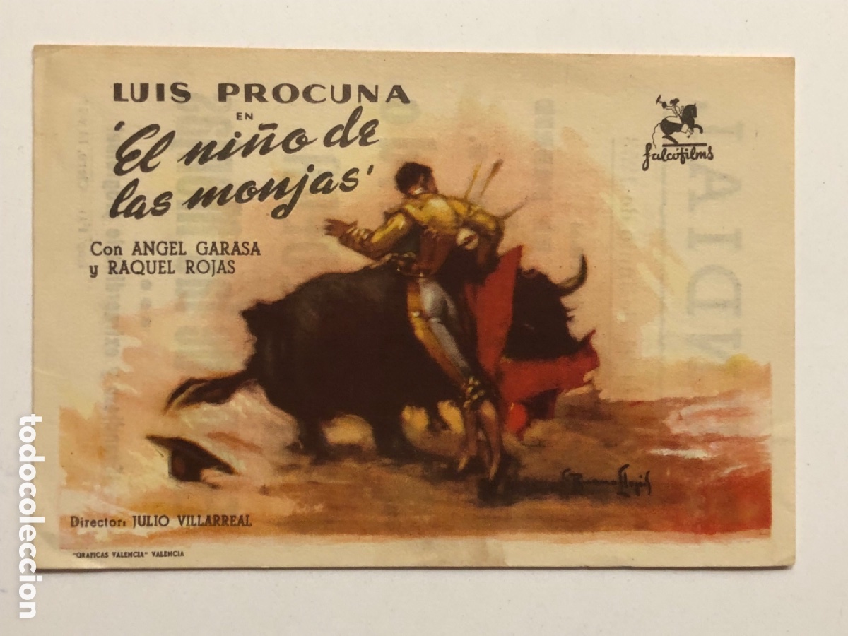 Folhetos de m&atilde;o de filmes antigos de cinema: Programa el ni&ntilde;o de las monjas luis Procuna con publicidad cine Mundial Valencia A13