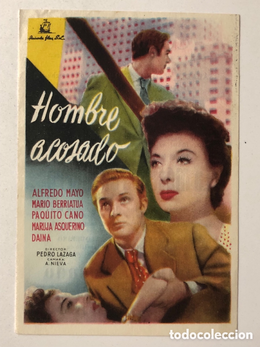 Folhetos de m&atilde;o de filmes antigos de cinema: Programa hombre acusado alfredo mayo mar&iacute;a asquerino con publicidad cine coliseum A13