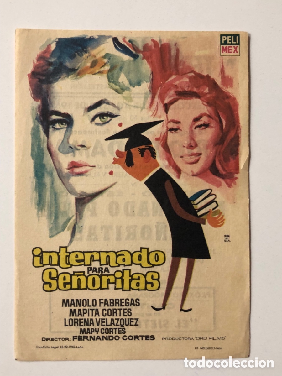Folhetos de m&atilde;o de filmes antigos de cinema: Programa internado para se&ntilde;oritas manolo Fabregas con publicidad A13G2