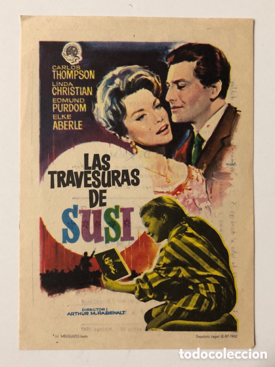 Folhetos de m&atilde;o de filmes antigos de cinema: Programa las aventuras de Susi carlos thompson con publicidad cine capitol Malaga A13G2