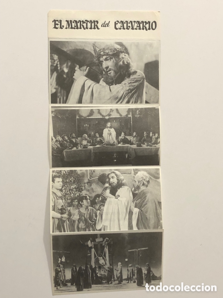 Folhetos de m&atilde;o de filmes antigos de cinema: Programa el martir del calvario Enrique Rambal con publicidad cine banda primitiva liria A13