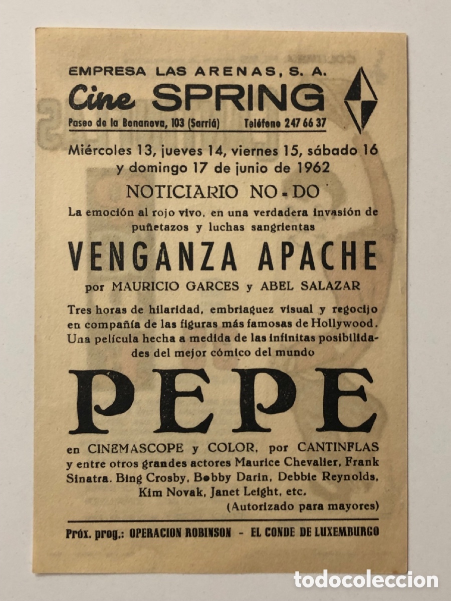 Cine: Programa Pepe Cantinflas con publicidad cine Spring Sarria A25 - Foto 2