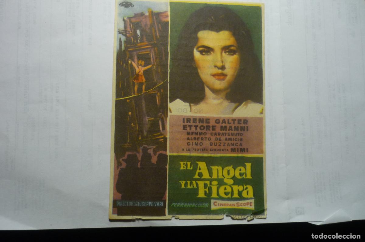 Folhetos de m&atilde;o de filmes antigos de cinema: programa el angel y la fiera ettore manni publicidad valls