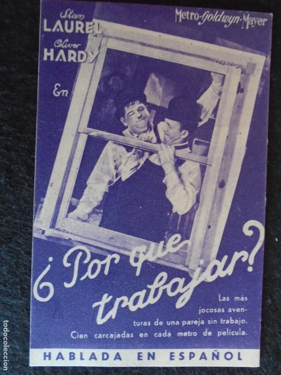 Cine: (PG-191079)PROGRAMA DE CINE &iquest; POR QUE TRABAJAR ? LAUREL Y HARDY - Foto 1