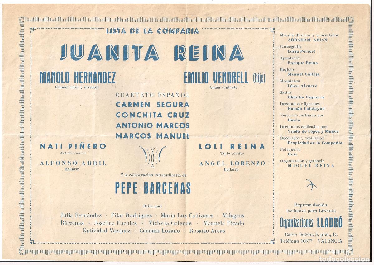 Cine: PTTT JUANITA REINA EL LIBRO DE LOS SUE&Ntilde;OS PROGRAMA DOBLE TEATRO ALGEMESI 1955 - Foto 2
