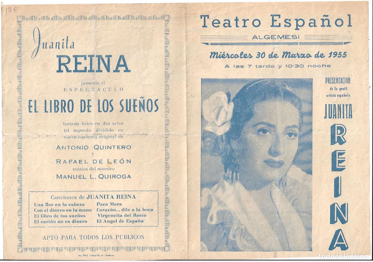 Cine: PTTT JUANITA REINA EL LIBRO DE LOS SUE&Ntilde;OS PROGRAMA DOBLE TEATRO ALGEMESI 1955 - Foto 1