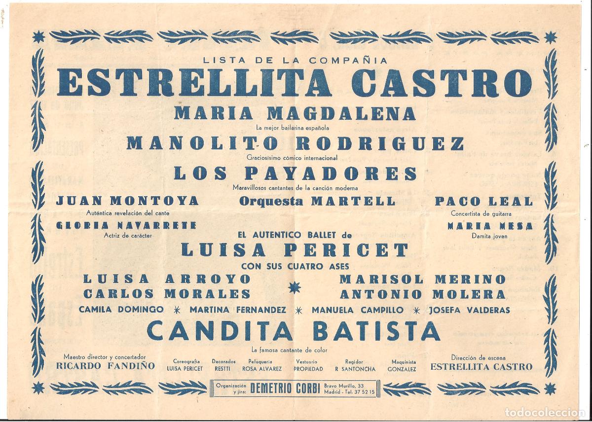 Cine: PTTT ESTRELLITA CASTRO ESTRELLA DE ESPA&Ntilde;A PROGRAMA DOBLE TEATRO RUZAFA 1957 - Foto 2