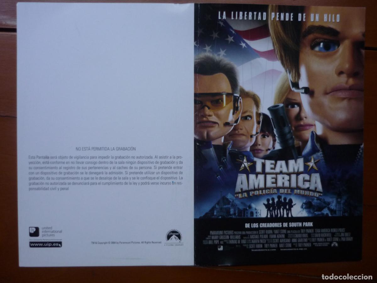 Kino: team america la policia del mundo - folleto mano invitacion original estreno - paramount marionetas