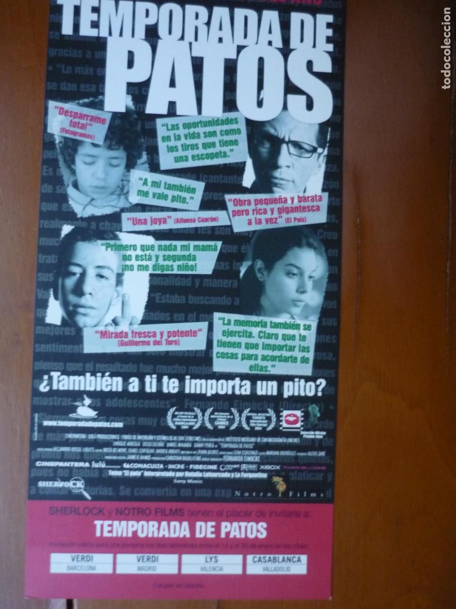 Kino: temporada de patos - folleto mano invitacion original estreno - Fernando Eimbcke cine mexico