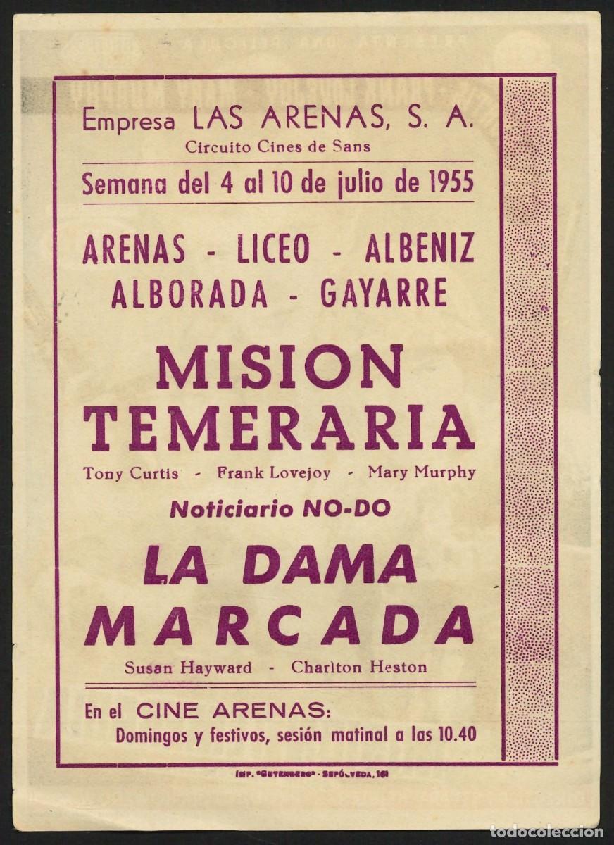 Cine: MISI&Oacute;N TEMERARIA / PROGRAMA DE CINE CON PUBLICIDAD EN TRASERA (B&Eacute;LICO) - Foto 2