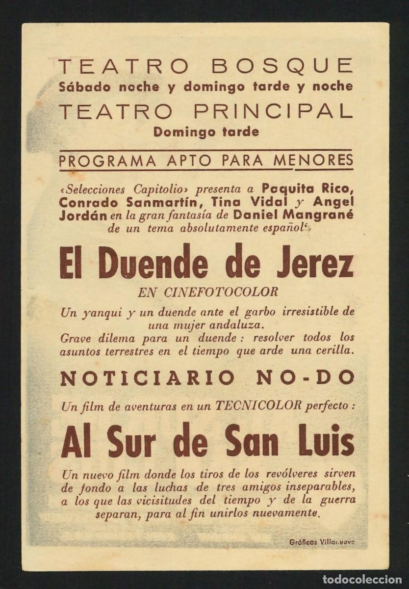 Cine: AL SUR DE SAN LUIS / PROGRAMA DE CINE CON PUBLICIDAD EN TRASERA (OESTE) - Foto 2
