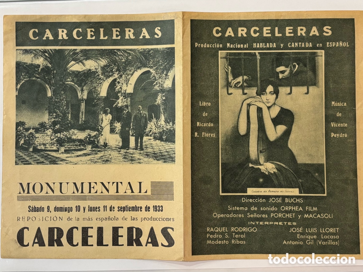 Cine: Programa de mano de cine Carceleras con publicidad ciner Monumental. 1933 - Foto 1