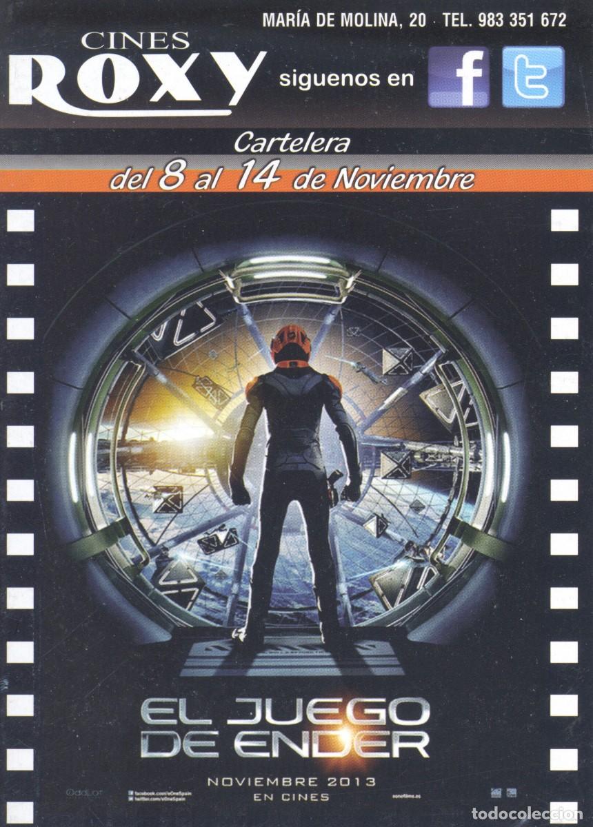 Cine: FOLLETO DE MANO CINES ROXY. EL JUEGO DE ENDER Y LOS JUEGOS DEL HAMBRE: EN LLAMAS (INTERIOR)