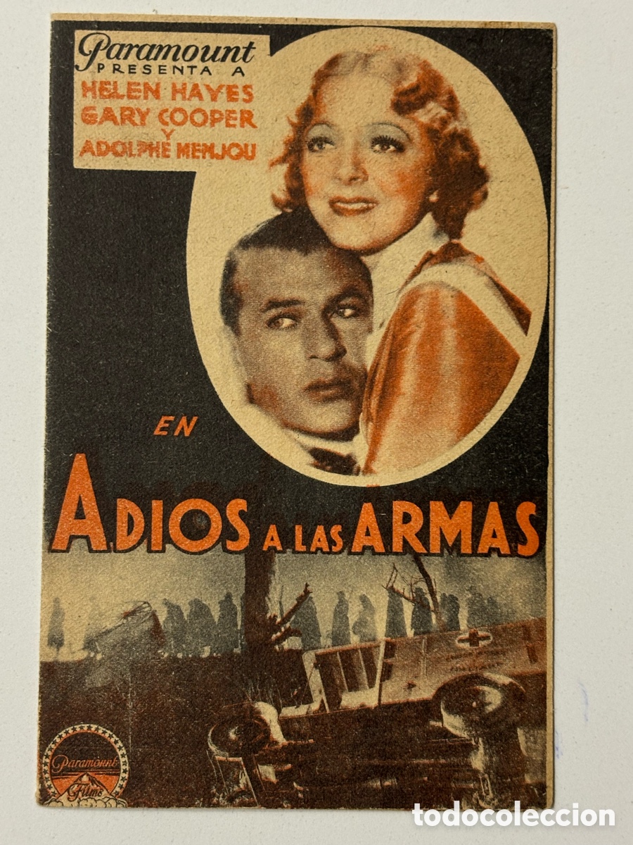 Cine: Programa adi&oacute;s a la armas Gary Cooper con publicidad cine Olimpia Huesca A16 - Foto 1