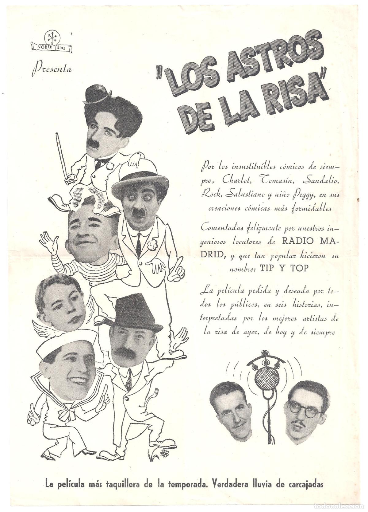 Cine: PTCC 828 LOS ASTROS DE LA RISA PROGRAMA SENCILLO NORTE FILMS CHARLES CHAPLIN COMICOS - Foto 1