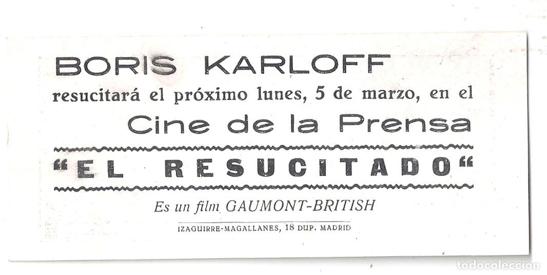Cine: PTCC2 24 EL RESUCITADO PROGRAMA TARJETA ATLANTIC BORIS KARLOFF TERROR - Foto 2