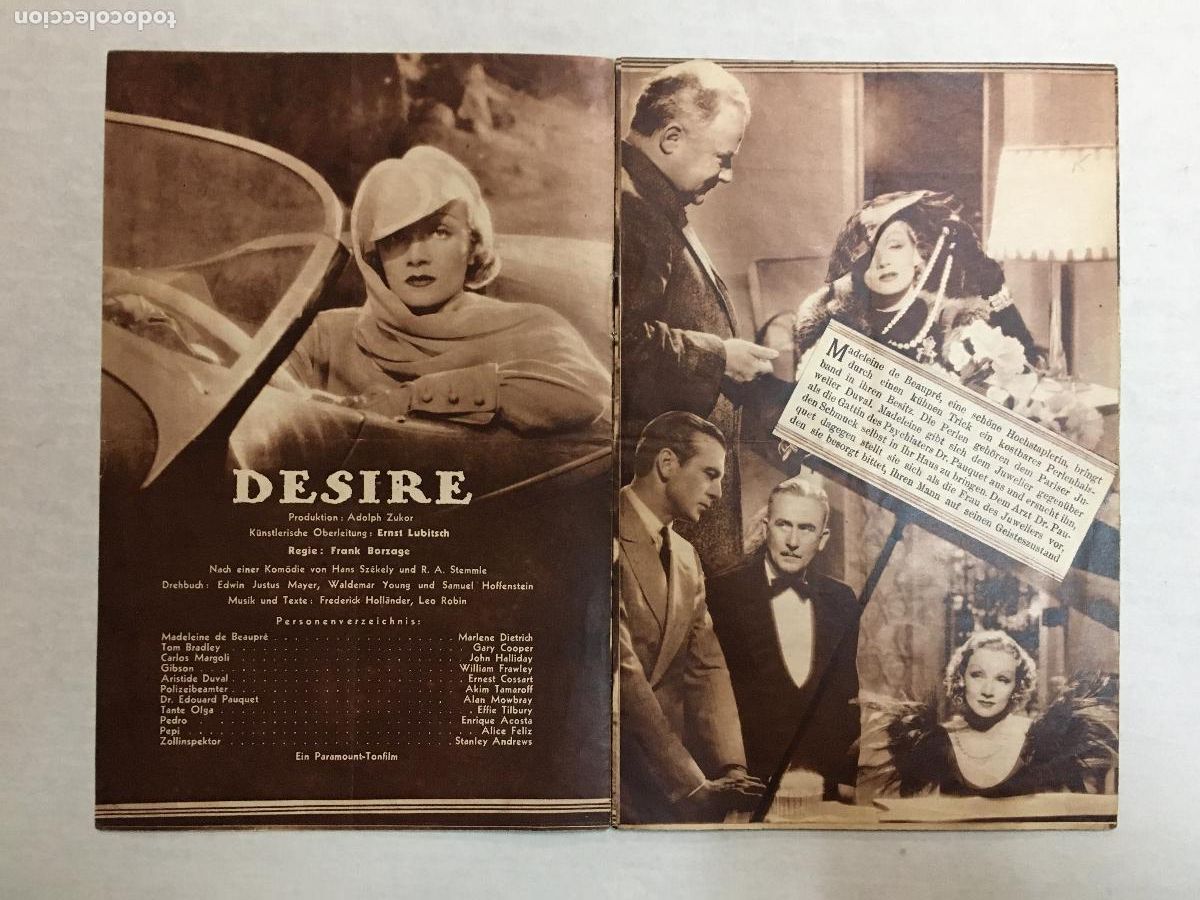 Cine: PTCC 833 DESEO PROGRAMA LIBRITO AUSTRIACO GARY COOPER MARLENE DIETRICH - Foto 2