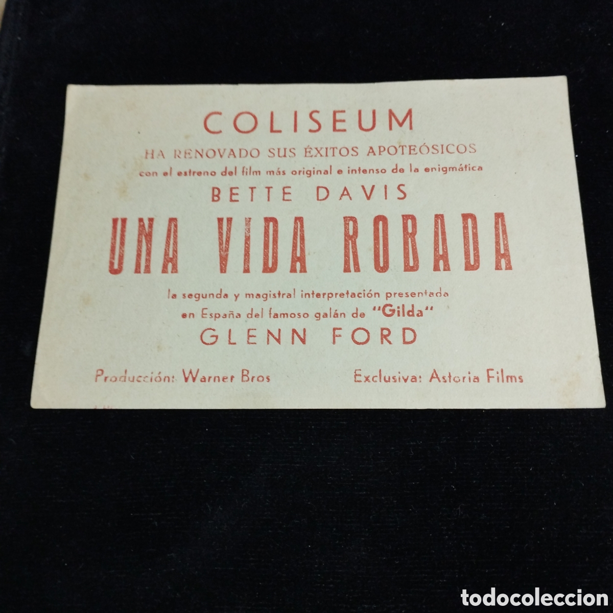 Cine: Programa de cine, sencillo. Una vida robada. Bette Davis. Glenn Ford. Coliseum. - Foto 2