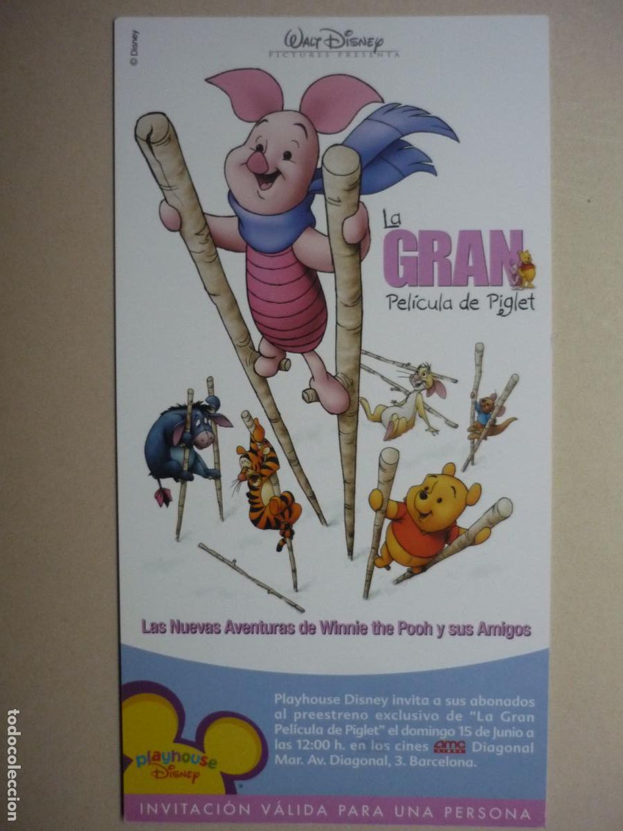  Foglietti di film di film antichi di cinema: la gran pelicula de piglet - INVITACION FOLLETO MANO ORIGINAL PREESTRENO - animacion walt disney
