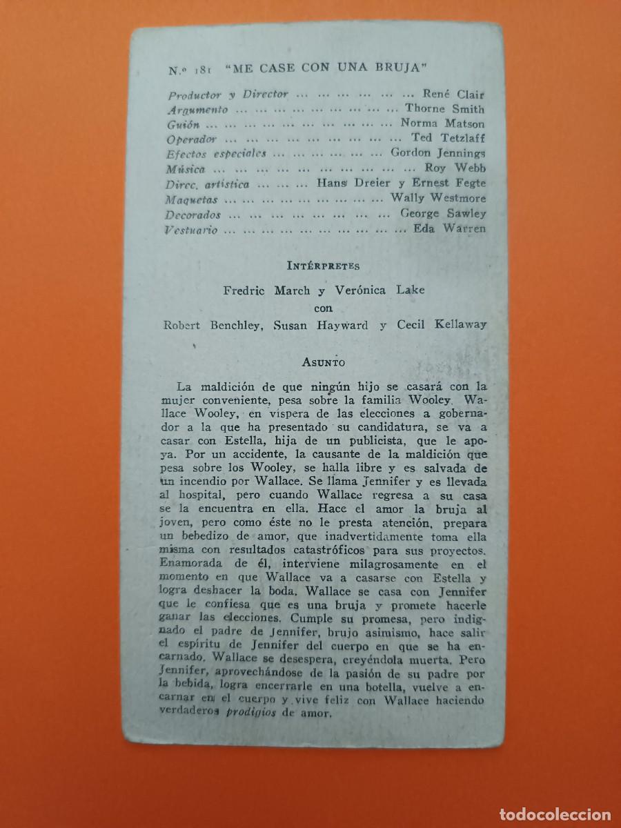 Cine: FICHA PROGRAMA DE CINE ME CASE CON UNA BRUJA RENE CLAIR FREDRIC MARCH - Foto 2