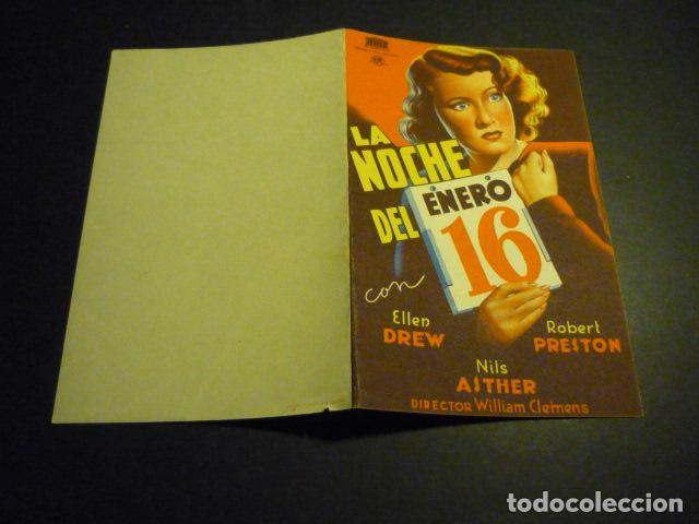 Folhetos de m&atilde;o de filmes antigos de cinema: LA NOCHE DEL 16 DE ENERO PROGRAMA DE CINE DOBLE SIN PUBLICIDAD