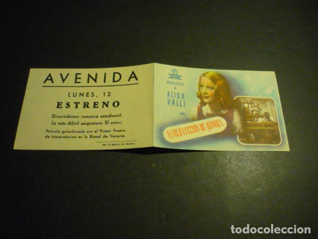  Foglietti di film di film antichi di cinema: A LAS 9 LECCION DE QUIMICA PROGRAMA DE CINE DOBLE CON PUBLICIDAD CINE AVENIDA MADRID