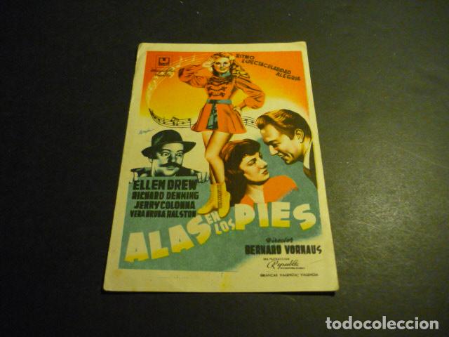 Folhetos de m&atilde;o de filmes antigos de cinema: ALAS EN LOS PIES PROGRAMA DE CINE SIN PUBLICIDAD