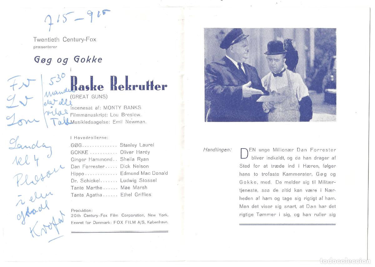 Cine: PTCC7 03 GREAT GUNS PROGRAMA LIBRITO DANES STAN LAUREL OLIVER HARDY - Foto 2