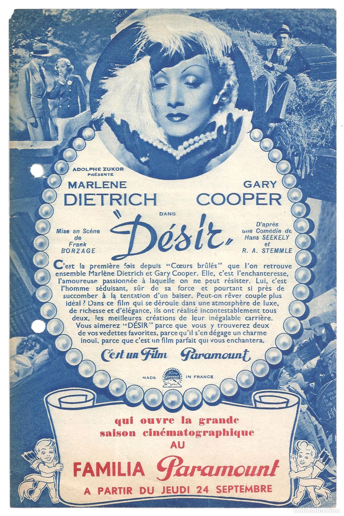 Cine: PTCC 837 DESEO PROGRAMA SENCILLO FRANCES GARY COOPER MARLENE DIETRICH - Foto 2